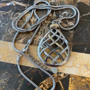 Charter Club Silver, Black and Gold Woven Teardrop Necklace NWOT